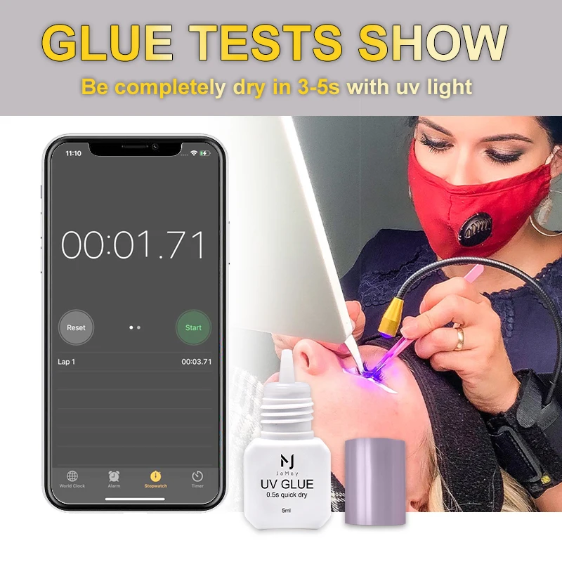Colla per ciglia 0,5S Colla UV Led per estensione ciglia Impermeabile Super forte Accelera entro 0,5 secondi Polimerizzazione rapida