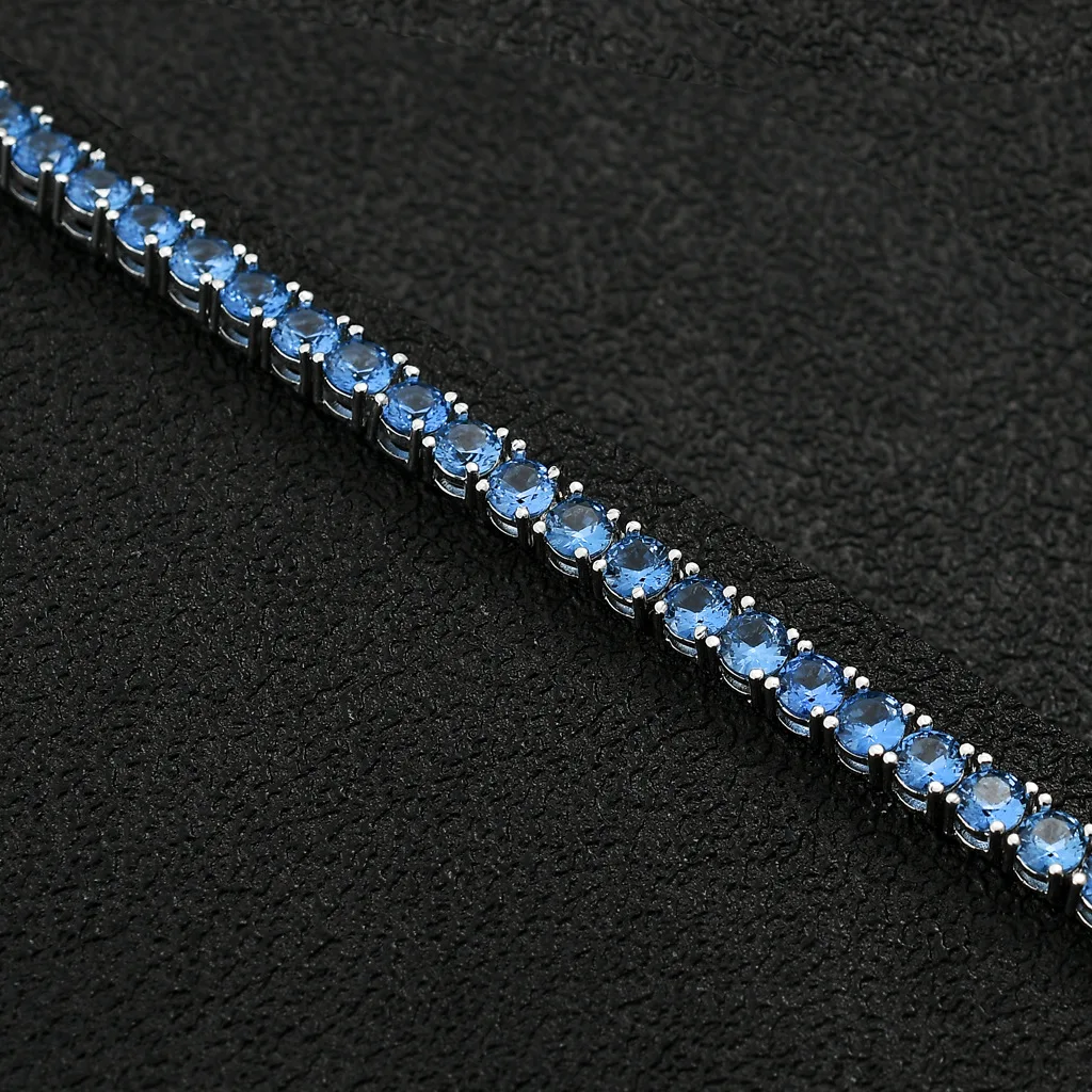 4mm Diamond Blue Zircon Necklace Chain Iced Out For Men Women Fashion Hip Hop Jewelry four-jaw Free Shipping