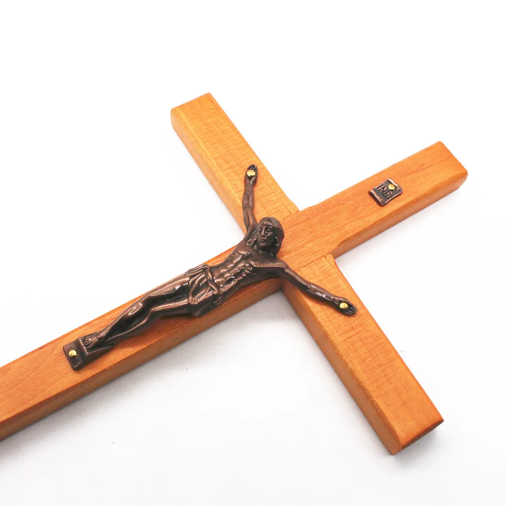 Jesus Cross Wall Decoration Orthodox Wooden Christ Zinc Catholic Church Utensils Religious Prayer 25cm images - 6