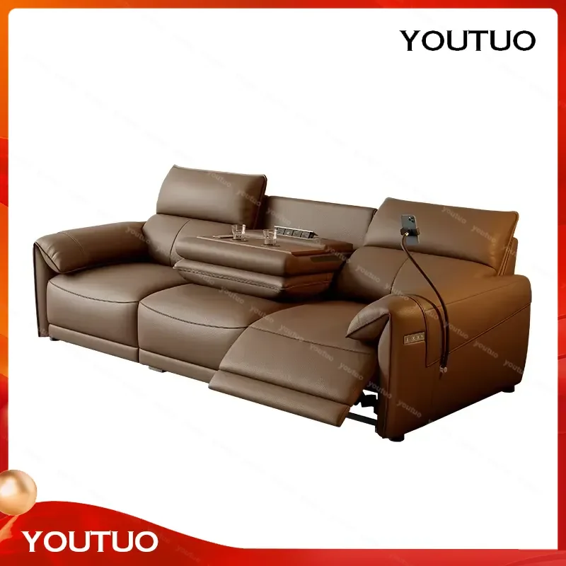 Modern Luxury Electric Recliner Home Sofa Set Genuine Leather Upholstery Latest Design   Living Room Wholesale