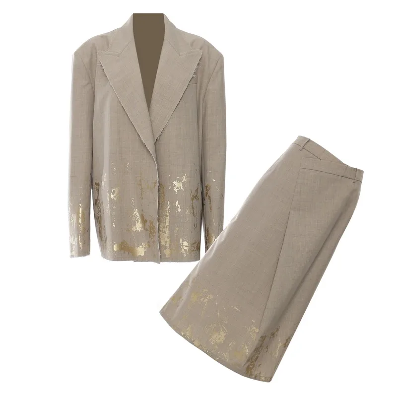 Freehand graffiti bronzing loose version suit + skirt two-piece suit, female