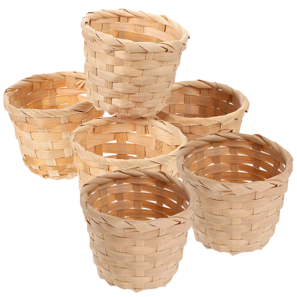 

6 Pcs Bamboo Storage Basket Mini with Handle Miniature Woven Baskets Flower Vase Baby
