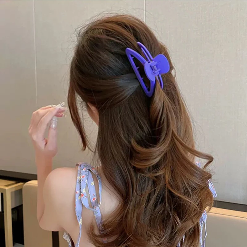 1 Pcs Korean Purple Large Hair Claw Acrylic Hairpin Geometry Barrette Crab Hair Clips Headwear for Women Girls Hair Accessories