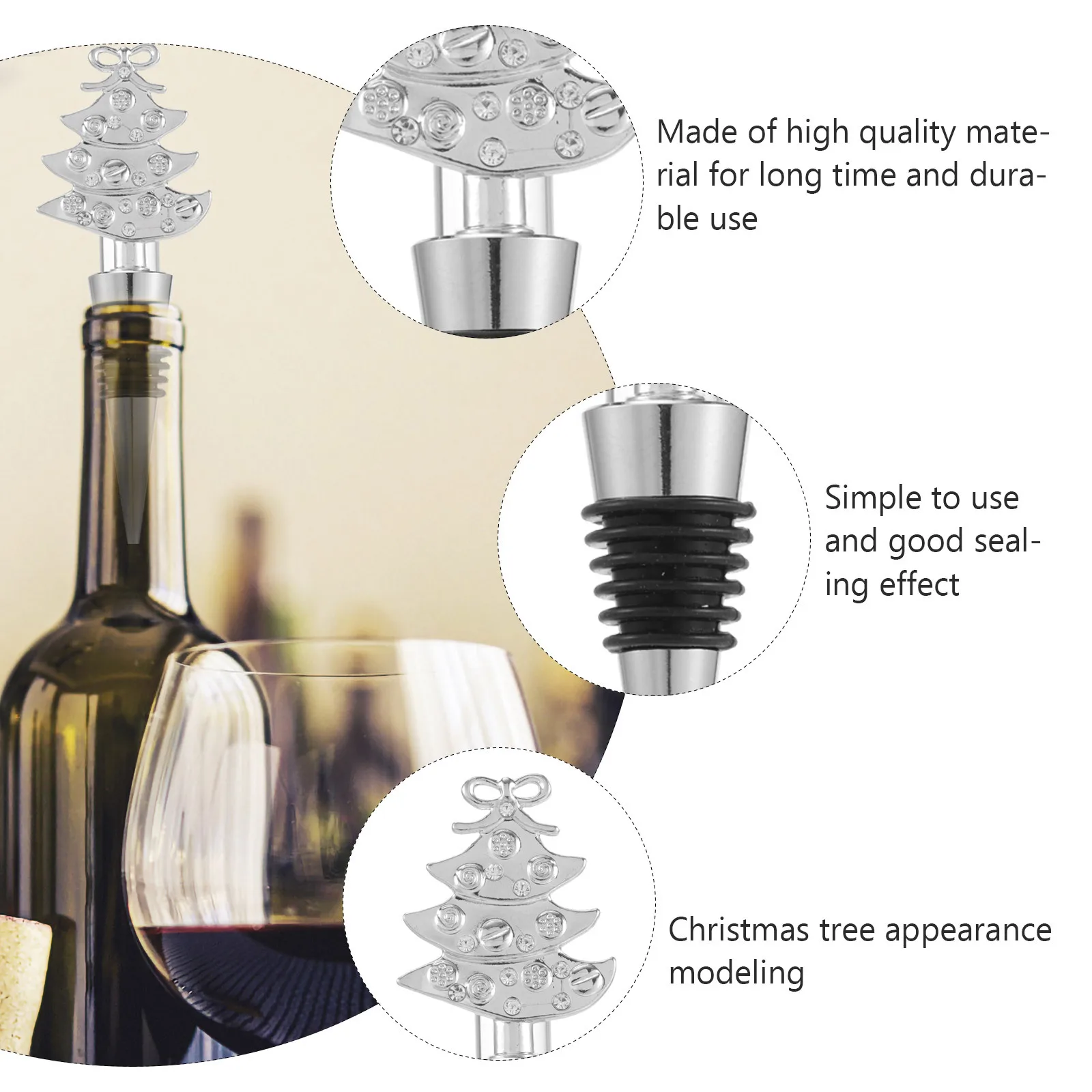 

1Pcs Festive Christmas Tree Wine Stopper Alloy Bottle Sealing Plug for Red Wine Reusable Elegant Closure Home Bar Decoration