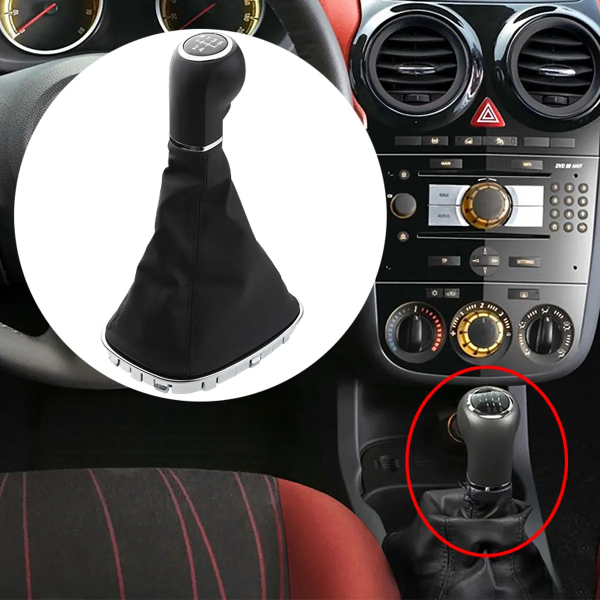 5 Speed Gear Shift Knob Gaitor Boot Manual PU Leather & Plastic For Opel Vauxhall Corsa D S07 E X15