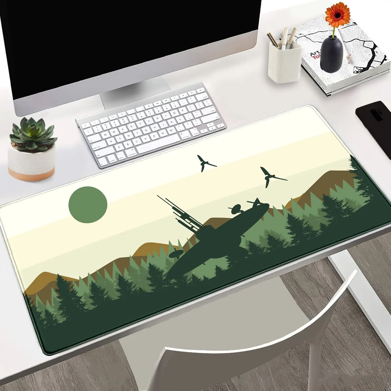 Spaceship XXL Gaming Mouse Pad – Non-Slip Rubber Base, Full-Size Extended Desk Mat for Keyboard & Mouse