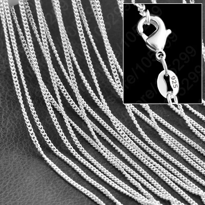 

10PCS Flat Curb Chains Necklace With Lobster Clasps 925 Pure Sterling Silver Color Woman Girls Higher Quality Accessories