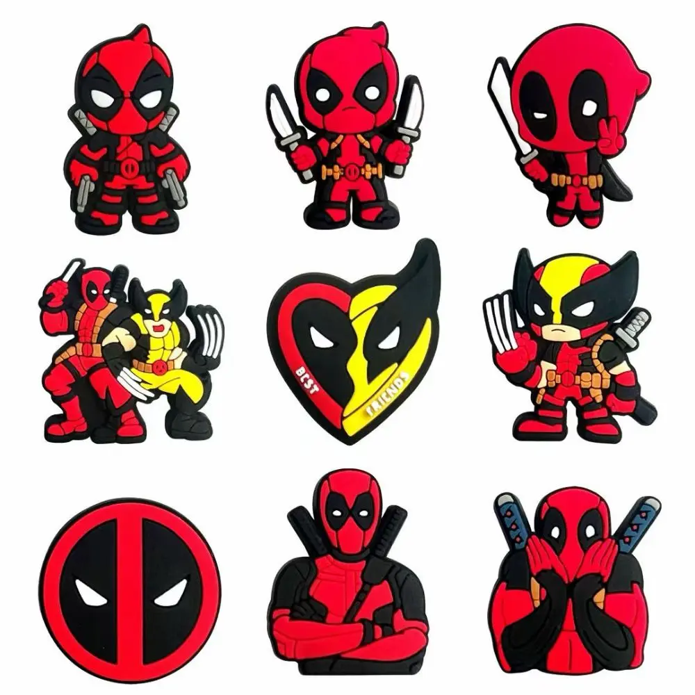 

9pcs Marvel Deadpool Shoes Charms Accessories Fit Clog Backapck Wristbands Shoe Decorate Buckle Christmas Parties Kids Gift