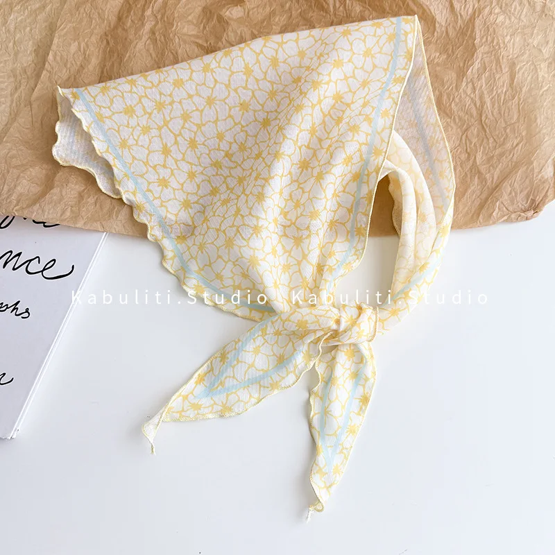 Yellow Triangle Chiffon Sun Protection Head Scarf for Women Skinny Neck Wrap Shirt Scarf Lightweight Soft Breathable Daily Use