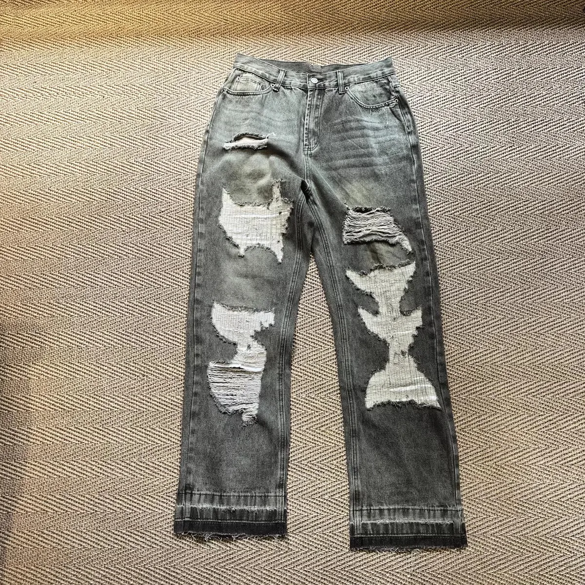 Amekaji Wear Ripped Casual Pants Worn Looking Washed-out Worn Men and Women Couple Straight Jeans Hipster