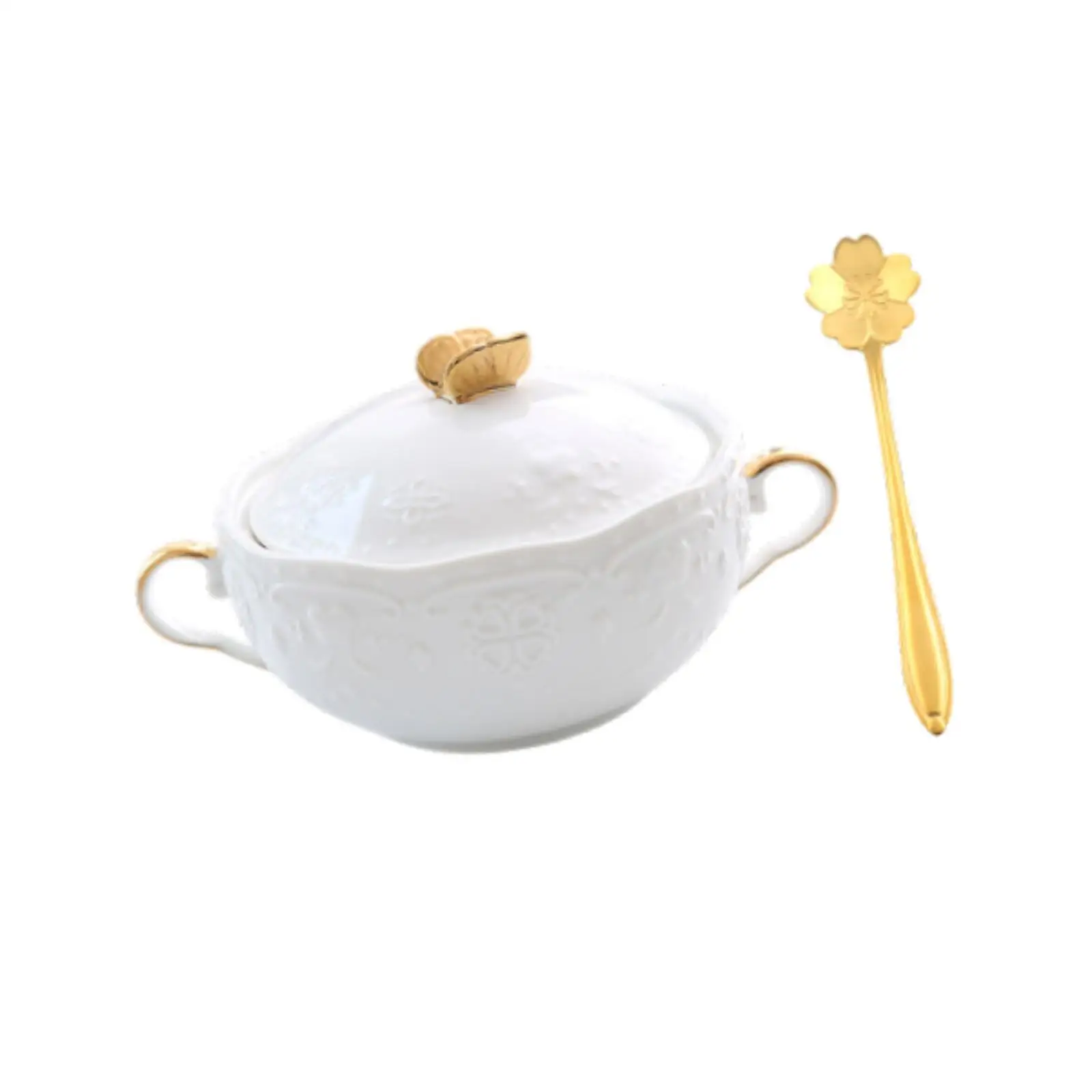 Elegant Ceramic Soup Bowl with Lid and Spoon French Onion Soup Serving Bowl for Kitchen Dinnerware view 6