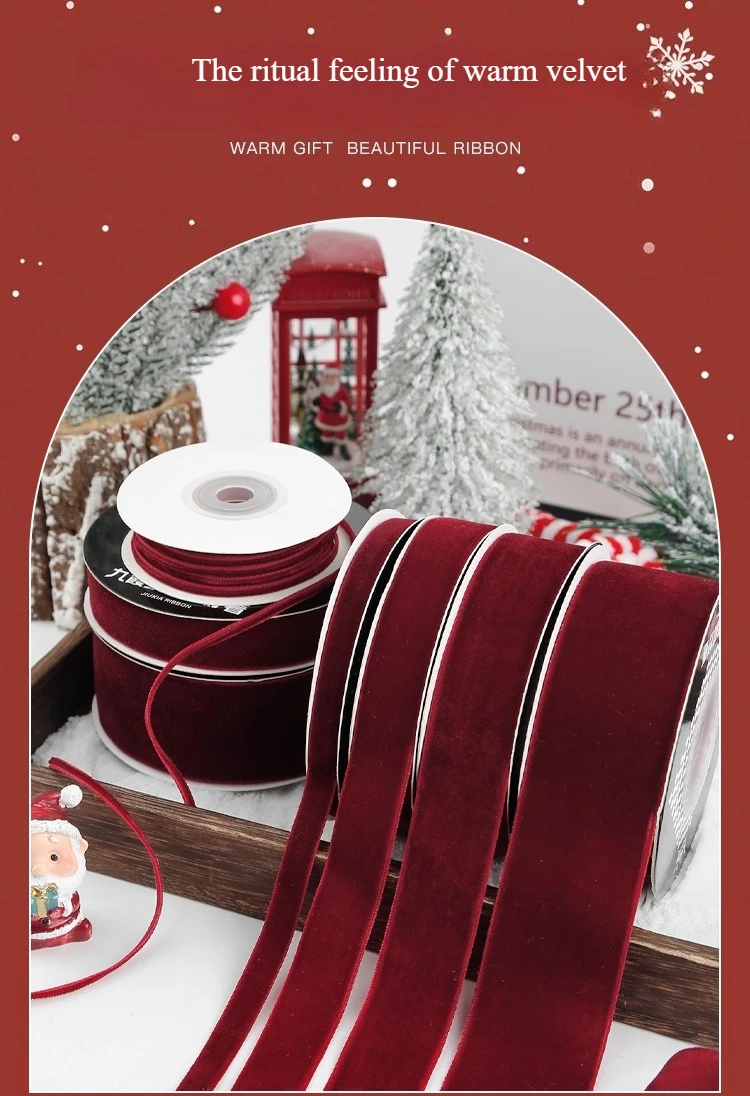 

5-10 Yards Red Velvet Ribbon Flocked Net for DIY Christmas Crafts Gift Wrapping Baking Decor