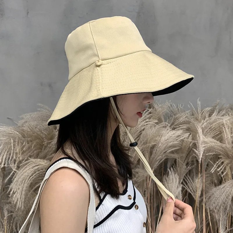 Double-Sided Ladies Wide Brim Sun Hat With String Women Uv Protection Female Outdoor Fisherman Cap Fold Summer Beach Bucket Hat