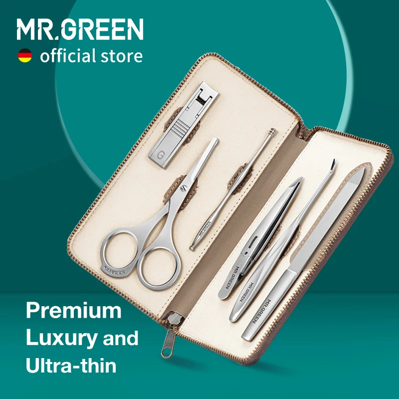 MR.GREEN Przenośne luksusowe zestawy do manicure Zestawy do pedicure ze stali nierdzewnej z pełnoziarnistą skórzaną osłoną ze skóry bydlęcej Narzędzia do higieny osobistej