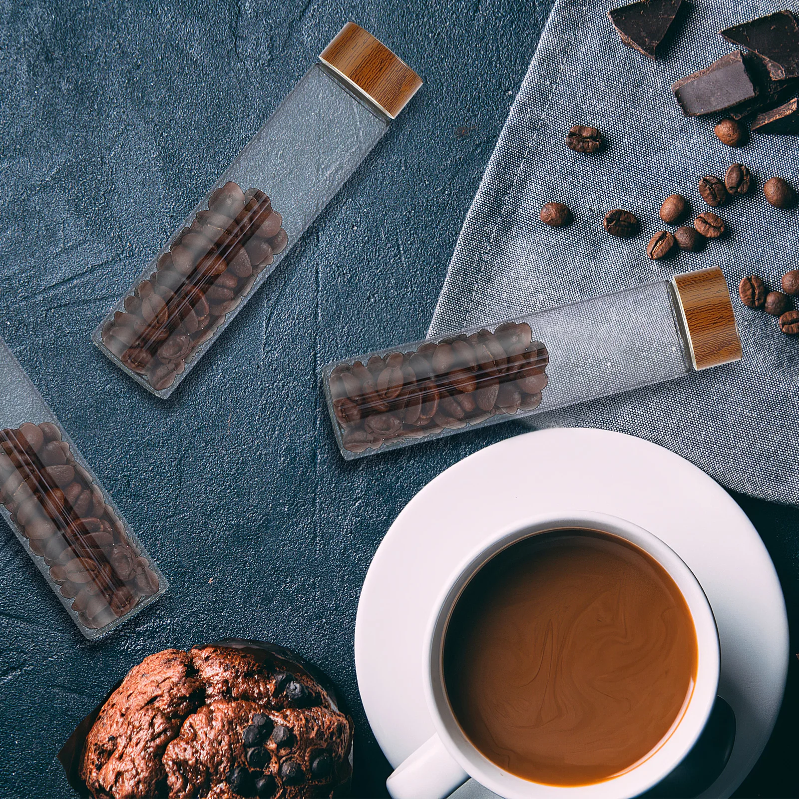 

1Set Coffee Bean Storage Tubes Glass Containers with Sealed Lids Wooden Stand for Airtight Coffee Bean Storage and Display