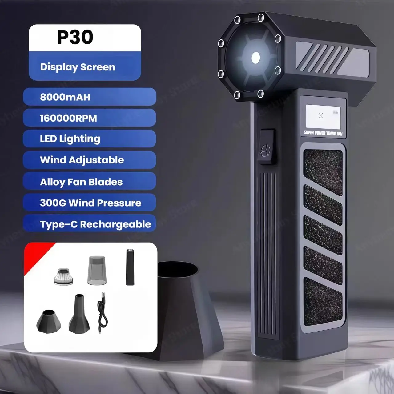 160000 دورة في الدقيقة منفاخ هواء قوي 300 جرام ضغط الرياح توربو منفاخ نفاث عرض البطارية فرش منفضة الهواء المضغوط تنظيف الغبار #1