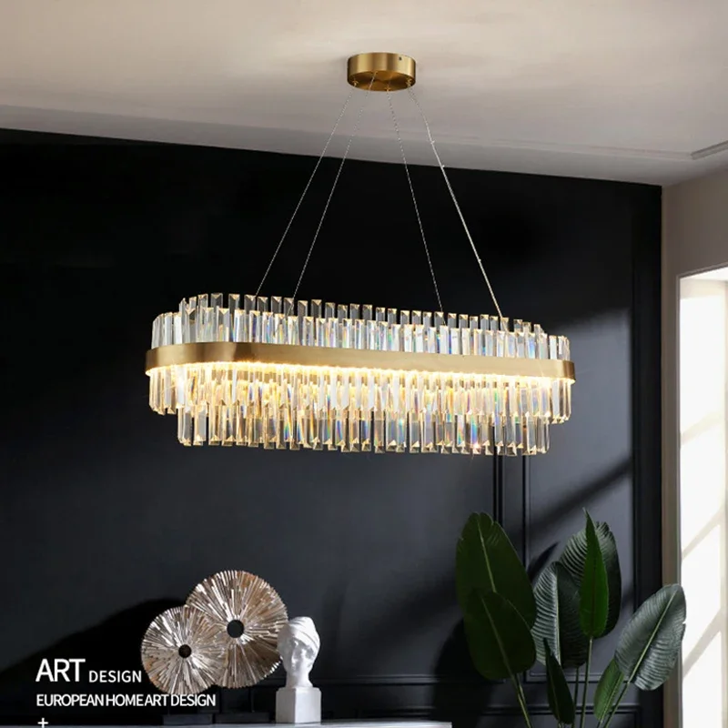 Modern LED ceiling chandelier round dimmable dining room living room chandelier golden gloss luxury crystal lighting