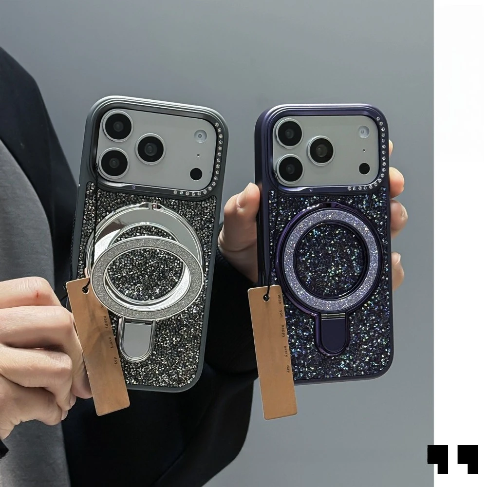 

For iPhone 17 Pro Max Case Purple Glitter Stand Metal Frame Shockproof iPhone Case Compatible with iPhone 16 15 14 13