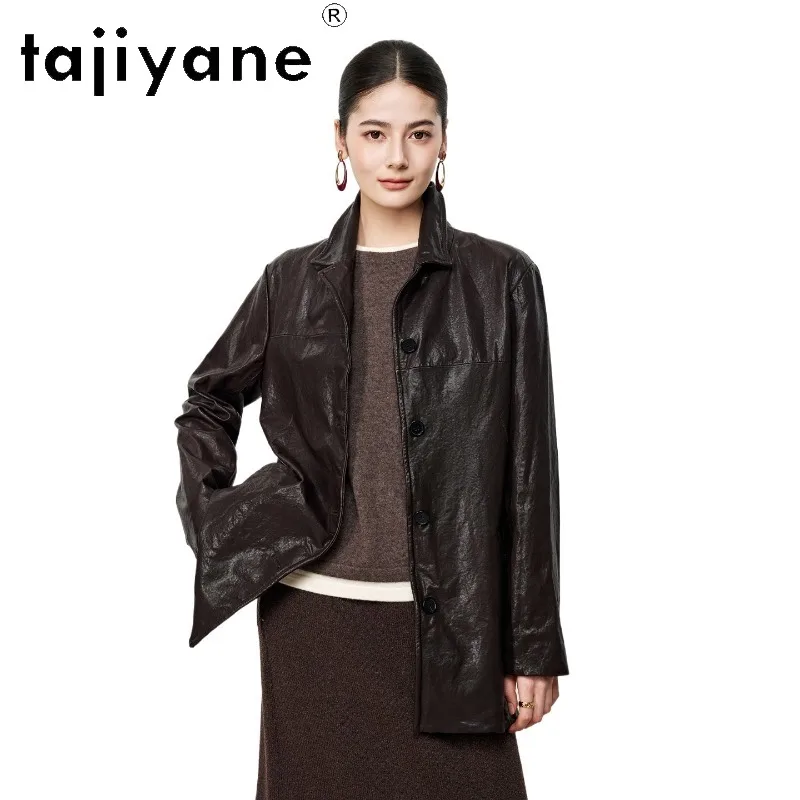 TAJIYANE Genuine Leather Jacket Woman Trench Coat Vegetable Tanned Sheepskin Leather Outerwear Mid Length Jackets for Woman 자켓