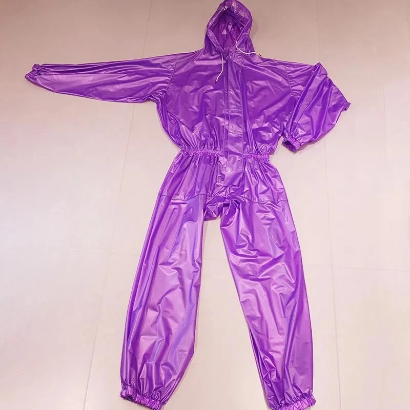 

Man's Jumpsuit Handmake Pink Clear PVC Waterproof Long Sleeve Hooded Rainproof DJ Club Bar Cool Costumes
