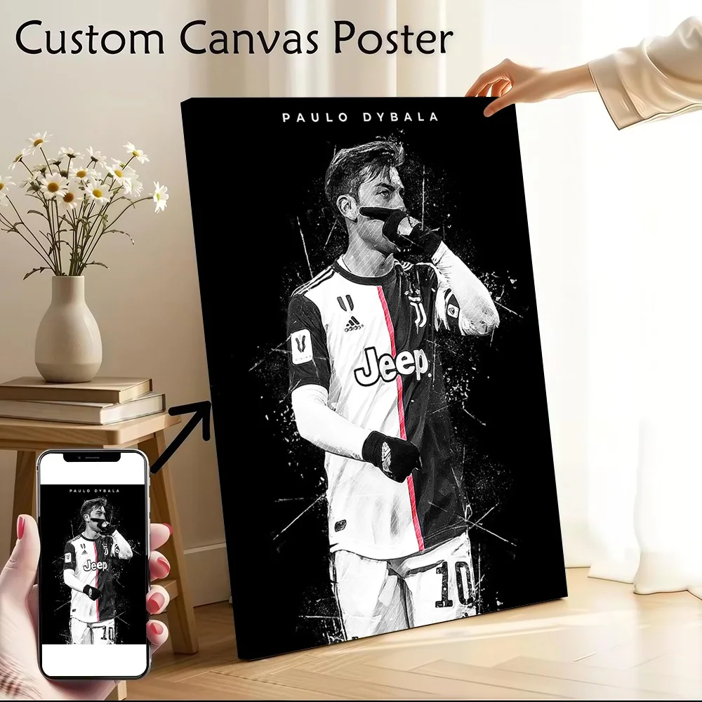 Póster en lienzo de Paulo Dybala, arte de pared personalizable, imagen impresa de alta calidad para adornos de habitación, accesorios de dormitorio, decoración de pared