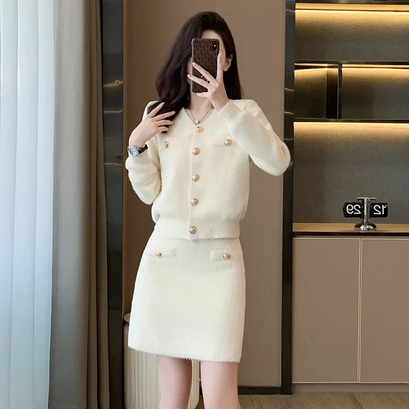 2025 New Fashion Autumn and Winter Casual Suit Female Slimming Temperament Chanel Style Knitted Two Sets Dress