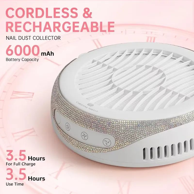Portable Cordless Nail Dust Collector Quiet Suction Manicure Vacuum Cleaner for Acrylic Polish Removal Handheld Device Tool