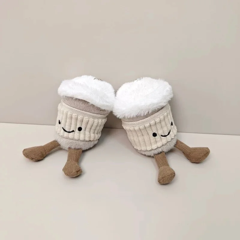 9 cm Kawaii Smiley Plüsch-Schlüsselanhänger Croissant Popcorn Kaffeetasse Charms Weiches Stofftier-Zubehör für Taschen/Schlüssel Geschenk für Kinder