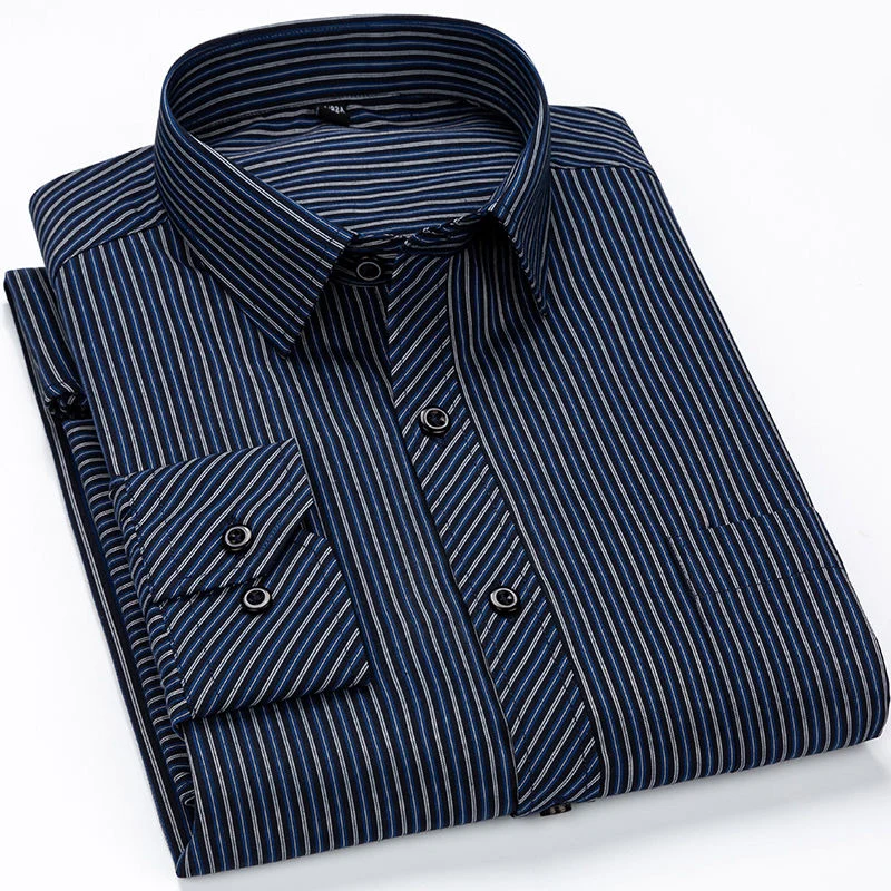 Plus Large Size 9XL 8XL 7XL 6XL 5XL Slim Fit Mens Business Casual Long Sleeved Shirt Classic Striped Male Social Dress Shirts