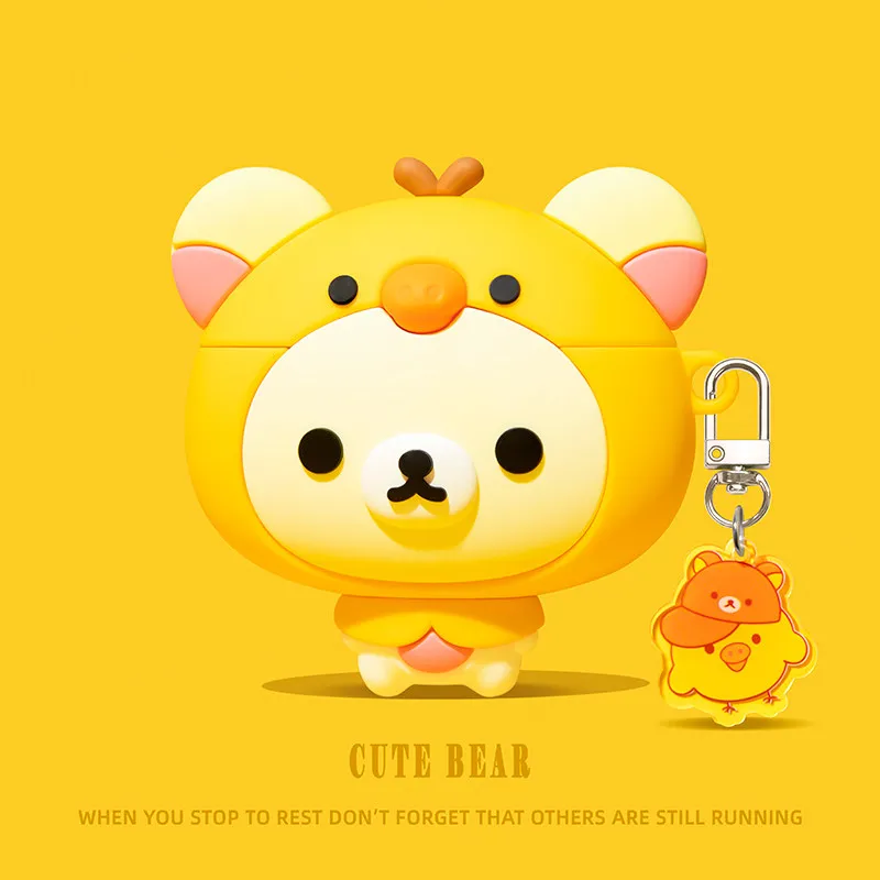 Rilakkuma Bear With Yellow Chick For Airpods 4 5 Pro 2 Pro 3 Silicone Earphone Case Accessories Cover