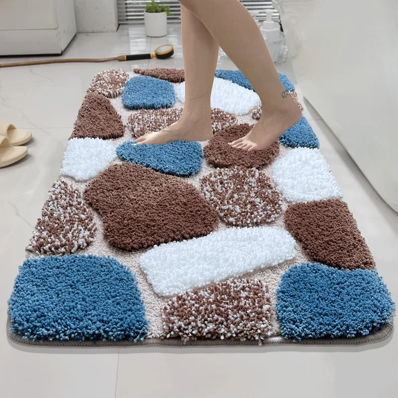 

Stone Pattern Bath Mat - Super Absorbent Anti-Slip Shaggy Bathroom Rug for Tub Shower Plush 3D Floor Mat for Bedroom Microfiber