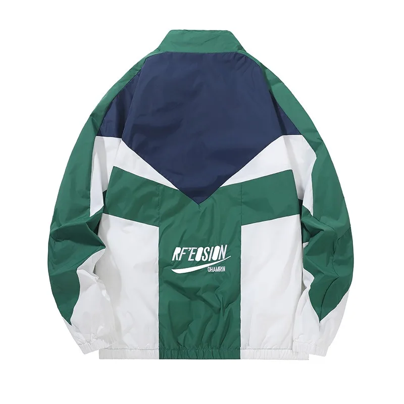 Color Blocked Varsity Jackets Men Spring Summer Sport Jackets Campus Thin Outdoor Coats Stand Collar Unisex Vintage Jackets 90s