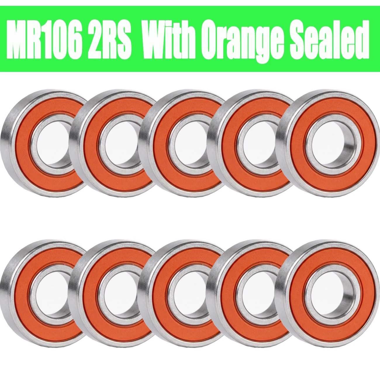10PC MR106RS Bearing ABEC-3 6X10X3 mm Miniature MR106-2RS Ball Bearings Orange Sealed MR106 2RS Bearing