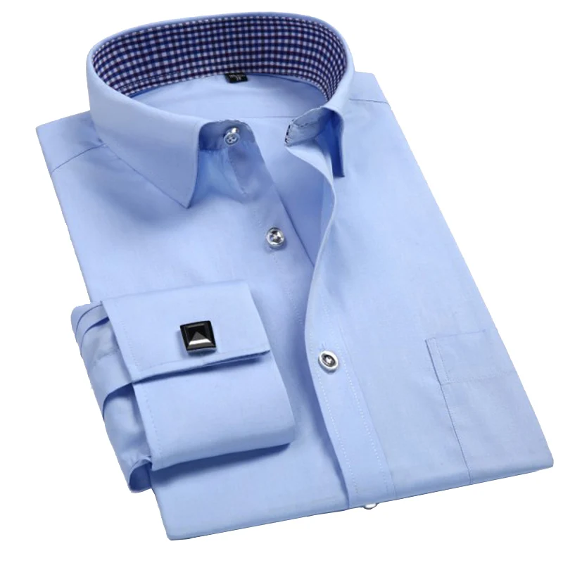 French Cuff Dress Shirt Men\'s Long Sleeve Business Formal Party Wedding Tuxedo Double Cuff French Cufflinks Shirts