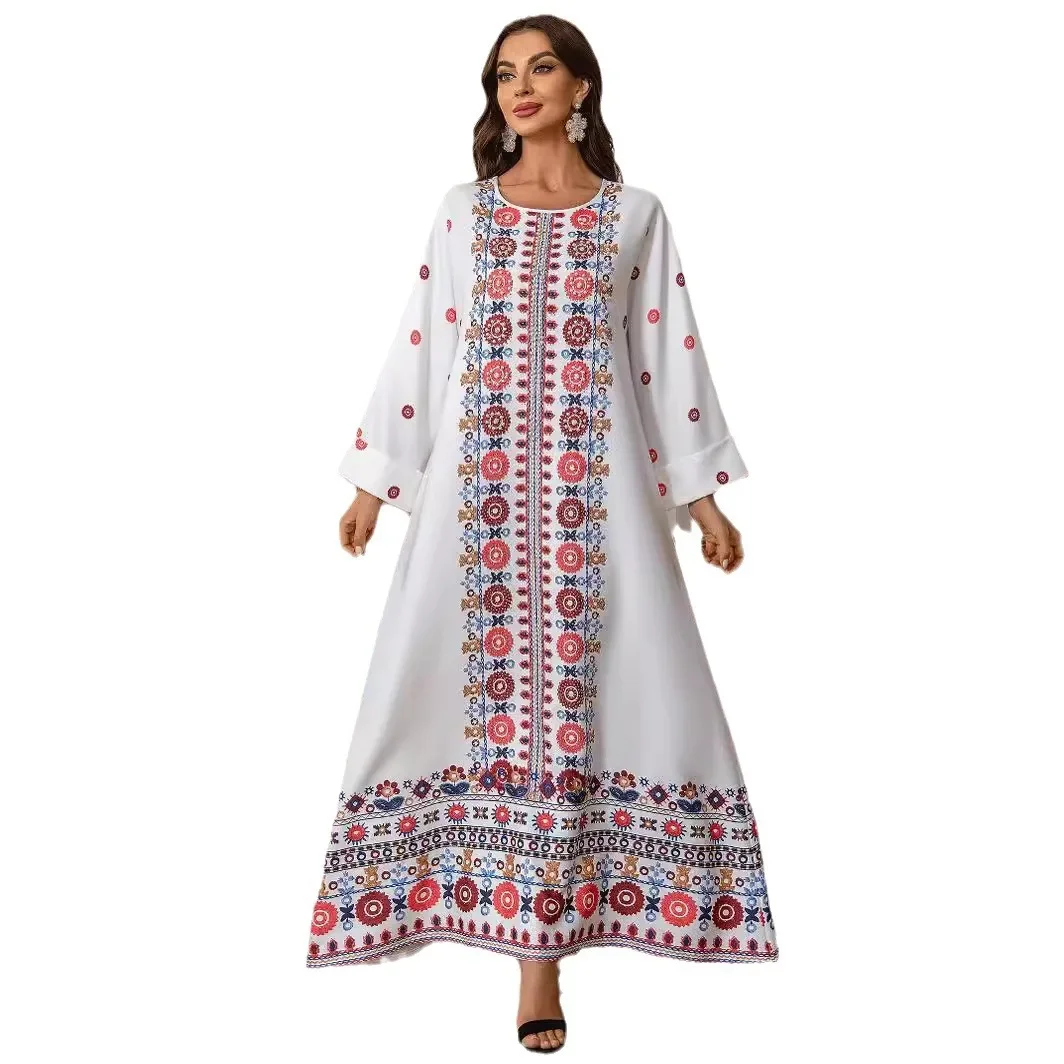 UNI Eid Moslim Jurk voor Vrouwen Abaya Kralen Print Abaya Arabische Dubai Jalabiya Party Jurken Kaftan Vestidos Largos Lange Gewaad