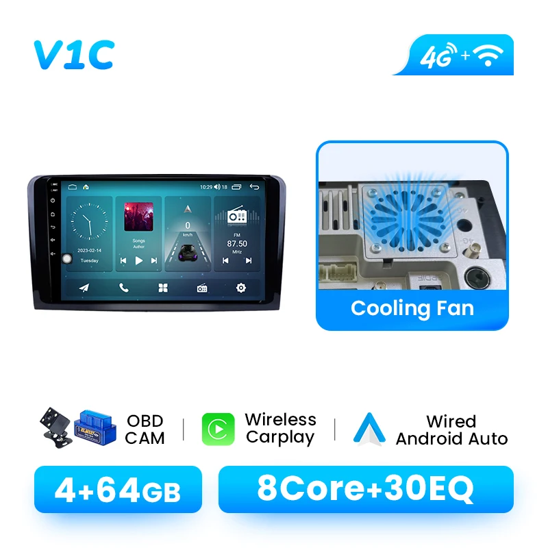 1280*720 IPS Draadloze CarPlay Autoradio Speler Voor Benz ML W164 ML350 ML500 2005-2012 Android 14 multimedia GPS 4G Wifi DSP RDS