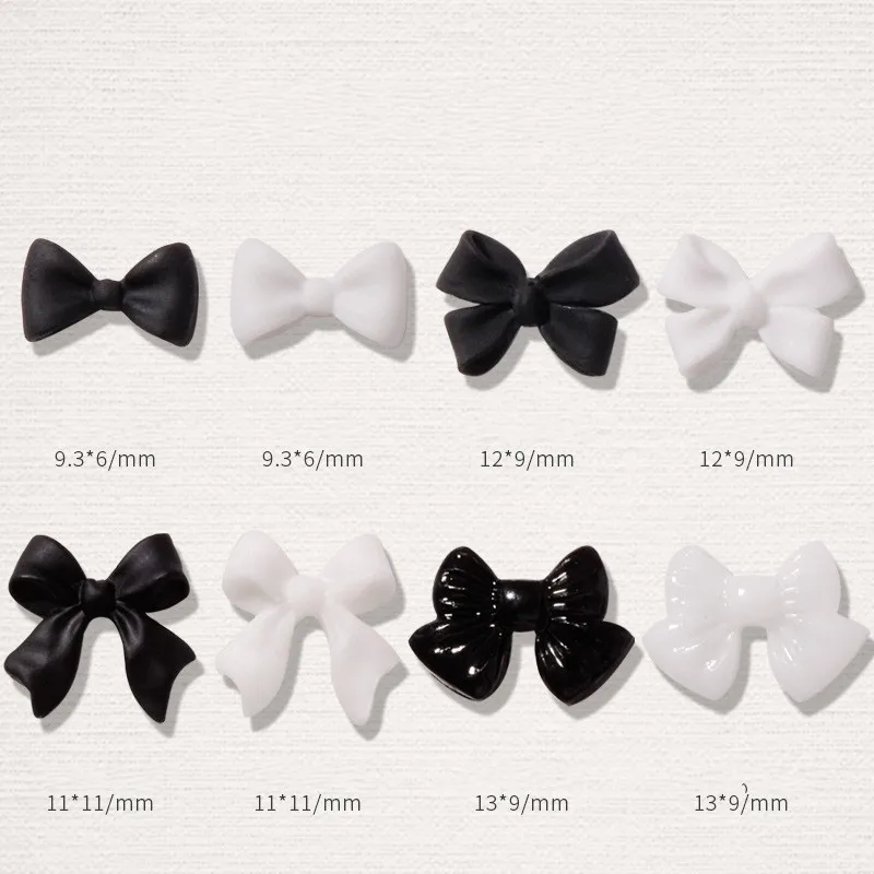 50pcs 3D Resin  Black White Bowknot Ribbon Bow-tie Nail Art Jewelry Nail Ornament DIY Classic Fairyism Nail Parts Accessories