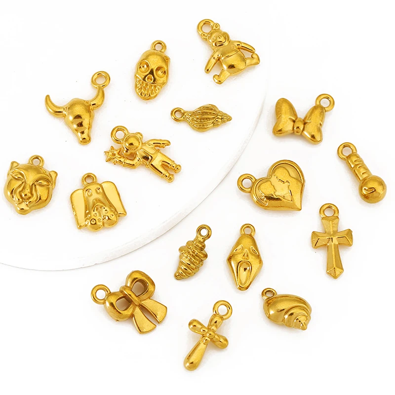 

5pcs Stainless Steel Gold Plated Love/Bull Head/Conch Shell Charms Pendant for DIY Earring Necklace Jewelry Making Supplies