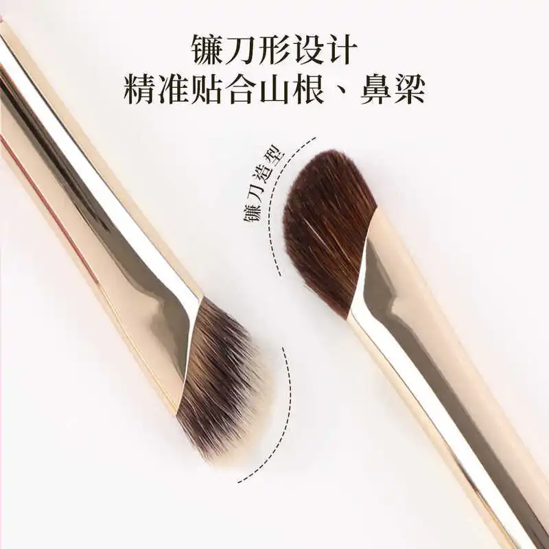 Aiwujiwu Z109 Sickle-Shaped Cream Contour Brush, Liquid Pony Hair Nose Bridge Shadow Highlighter Makeup Brush