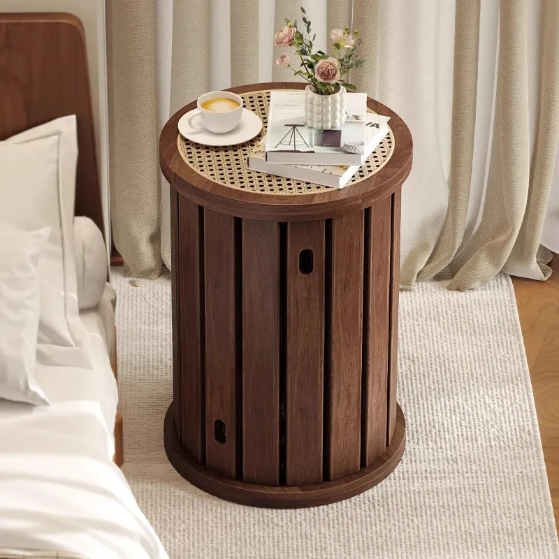 Stackable Stool, Solid Wood and Woven Rattan Stool for Hallway Dining Balcony, Space Saving Natural Seating Stool