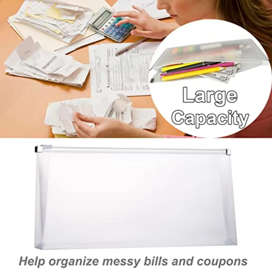 Buste in plastica con cerniera 5 x 10 Cartella buste in poliestere trasparente per ricevute di denaro, coupon, fatture, 20 confezioni