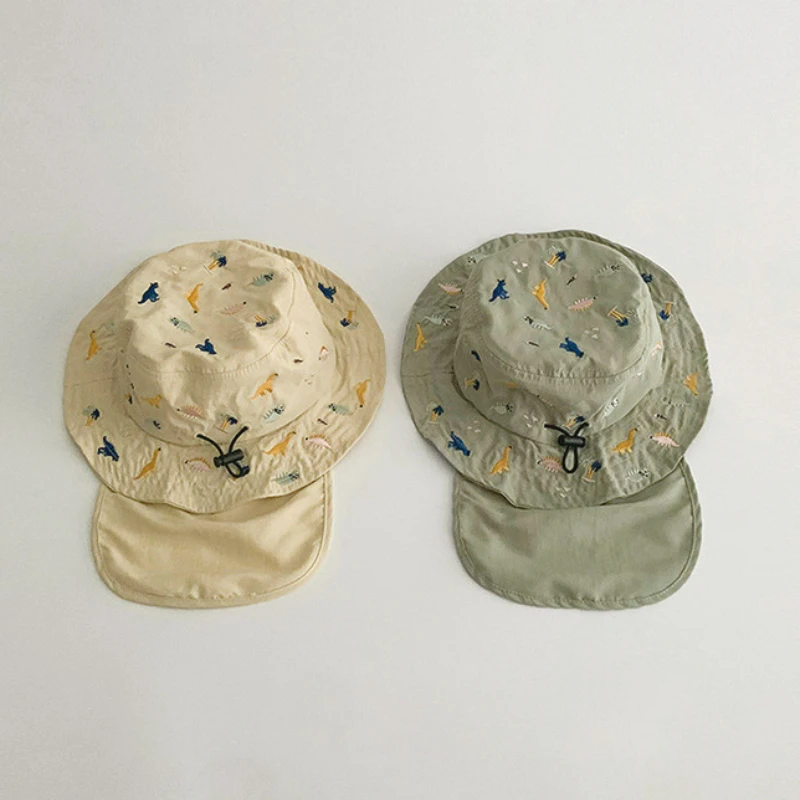 Sombrero de Pescador de Verano para Bebé con Diseño de Dinosaurio de Dibujos Animados, de Secado Rápido, Gorro de Playa para Niños, Sombrero de Sol para Bebé, Gorra de Cubo UV para Exteriores