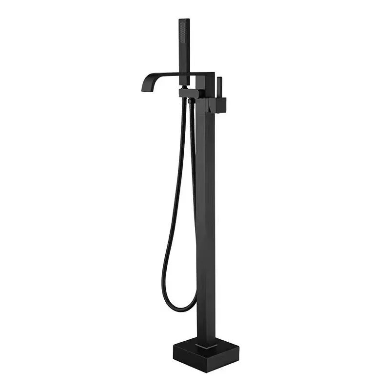 Luxury Free Standing Bath Mixer Tap Polished Surface With Multiple Spray Patterns-Soft & Rain Floor Mounted Bathtub Faucet