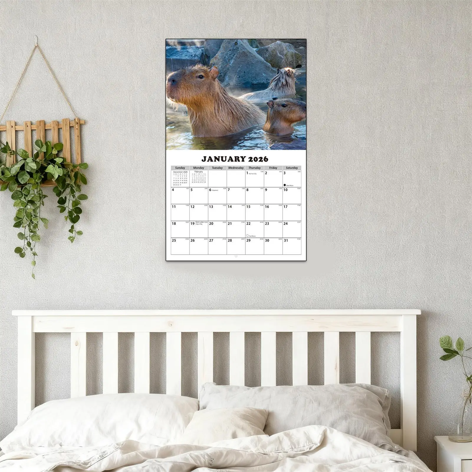 Kalender Bulanan 2026-2027 Bertema Kapibara, Perencana Blok Besar Bergaris, Kalender Dinding 13 Bulan Januari 2026 Dengan Tanggal Julian