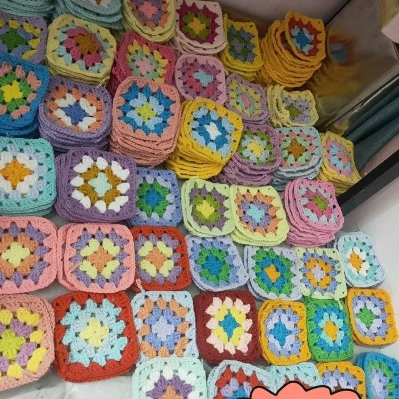 mix colors handmade crochet doilies suit square flower piece clothing pocket coaster bag tablecloth diy jewelry - view 6