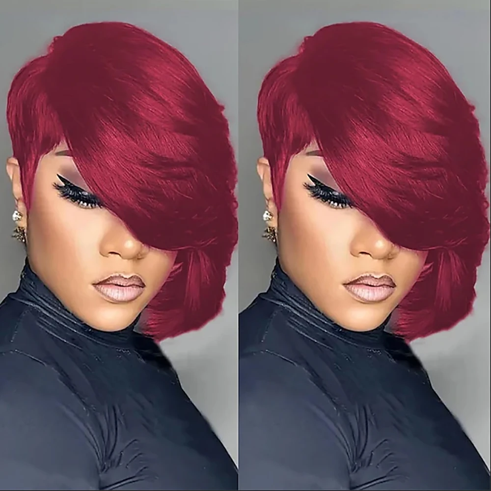 باروكات شعر صناعية من HAIRJOY للنساء ذوات البشرة السمراء، باروكات شعر بيكسي قصيرة الطبقات مع غرة، شعر مستعار اصطناعي