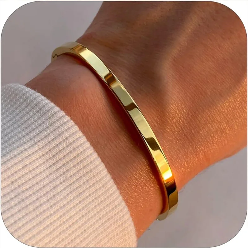 18K Gold Plated Oval Bracelet for Women Jewelry Trendy Love Bangle Stackable Friendship Bracelets Christmas Birthday Gifts