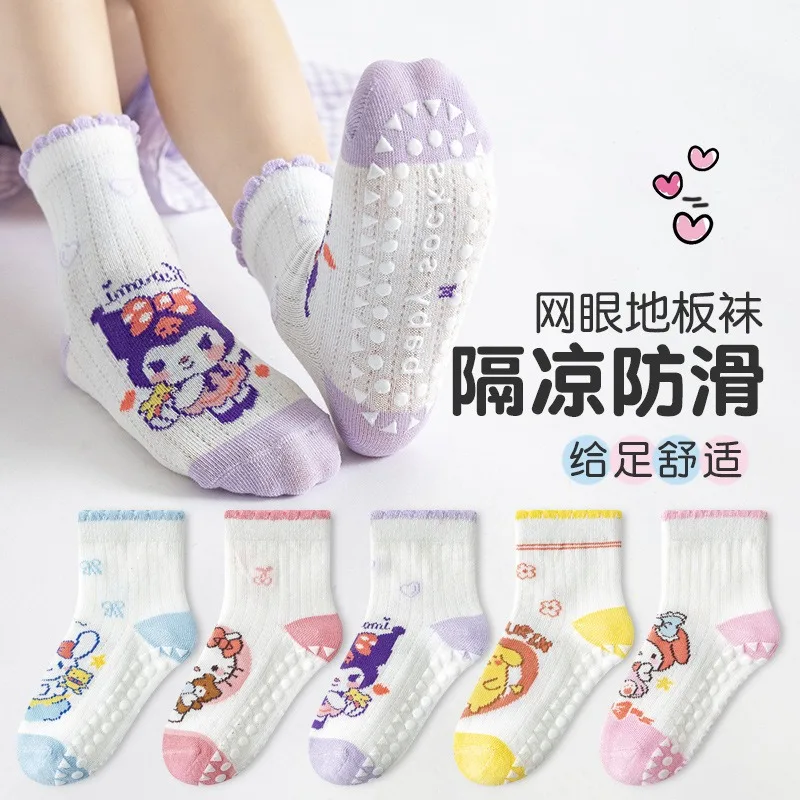 

5 Pairs Sanrio Cotton Baby Anti-slip mid-tube Socks For Boys Girls Cute Floor Kids Toddler Sock With Rubber Grips For 1-12Years