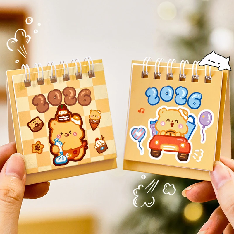 

[k]2026 Custard Bear Calendar Desk Calendar Portable Coil Schedule Planner Desktop Decoration Daily Planner Office