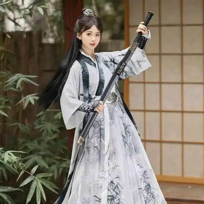 yesOriginal Song Dynasty Hanfu Men Women Traditional Water Ink Painting Gradient Suit Halloween Martial Cosplay Clothing Printin view 5